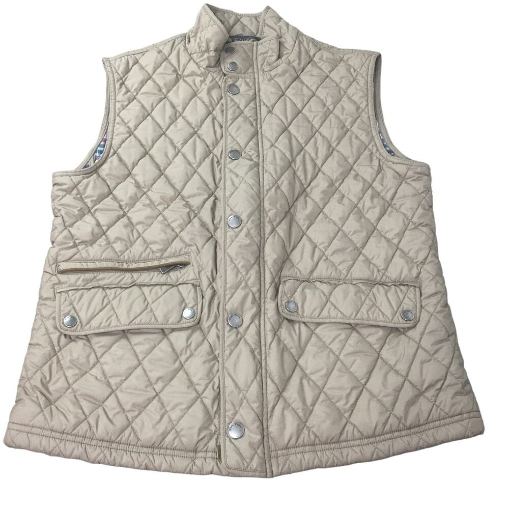 Brooks Brothers Womens Quilted Vest Jacket Lined Snap Button Beige Medium
